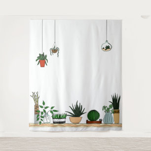 Home Potted Plants Doodle Art Tapestry