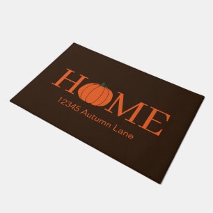HOME Pumpkin Orange and Brown Address Fall Doormat