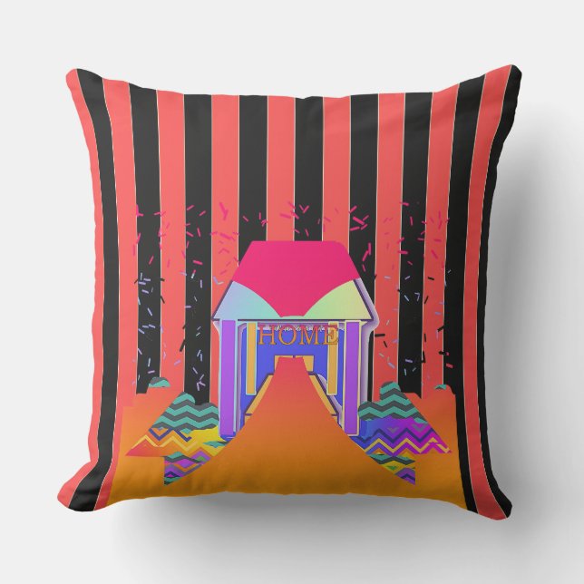 Home Red Black Stripes  Cushion (Front)