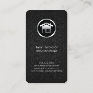 Home Remodelling Silver House Icon Black Business Card