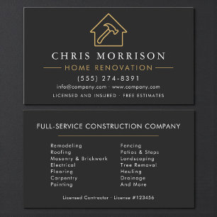 Home Renovation Contractor Builder Black Gold Business Card