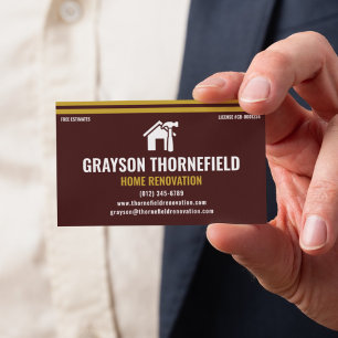 Home Renovation Contractor Modern Maroon and Gold Business Card