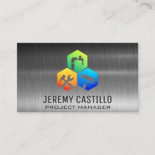 Home Repair Construction Icons   Metallic Business Card