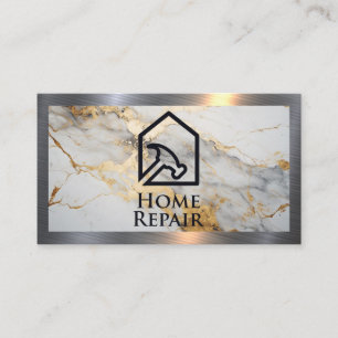 Home Repair Hammer Logo   Marble Metal Border Business Card