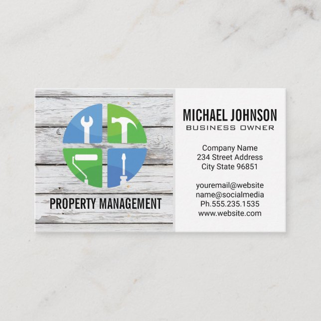 Home Repair Icons | Wood Business Card (Front)