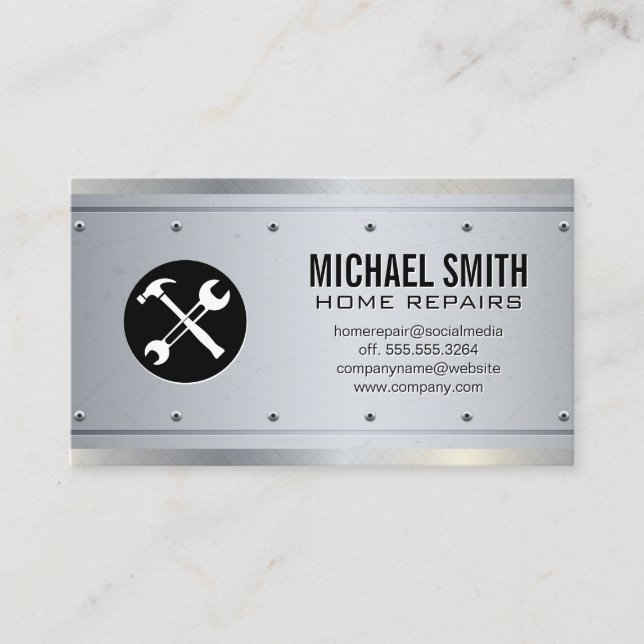 Home Repair | Property Manager | Metallic Rivets Business Card (Front)