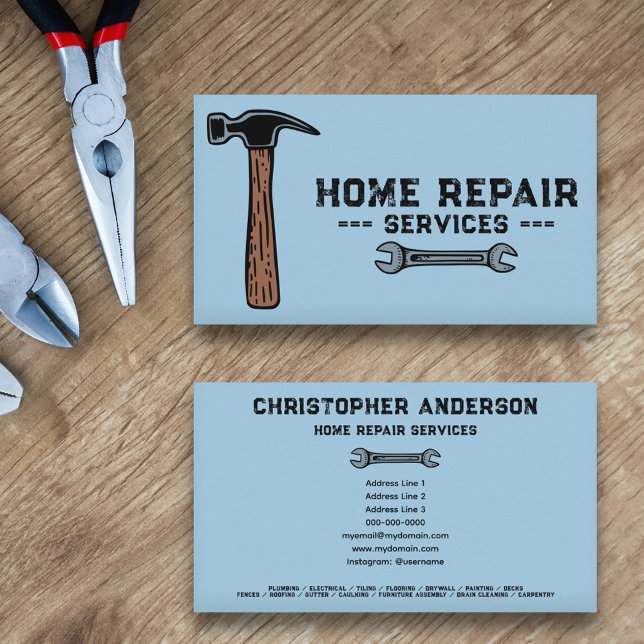 Home Repair Service Blue  Business Card (Home Repair Service Blue Business Card)