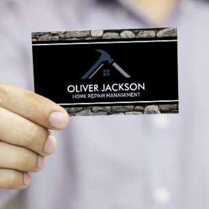 Home Repair   Stone Wall   Black White Lines Business Card