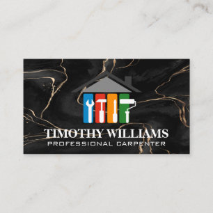 Home Repair Tools Logo   Black Marble Business Card