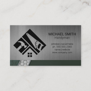 Home Repair Tools   Metallic Brushed Background Business Card