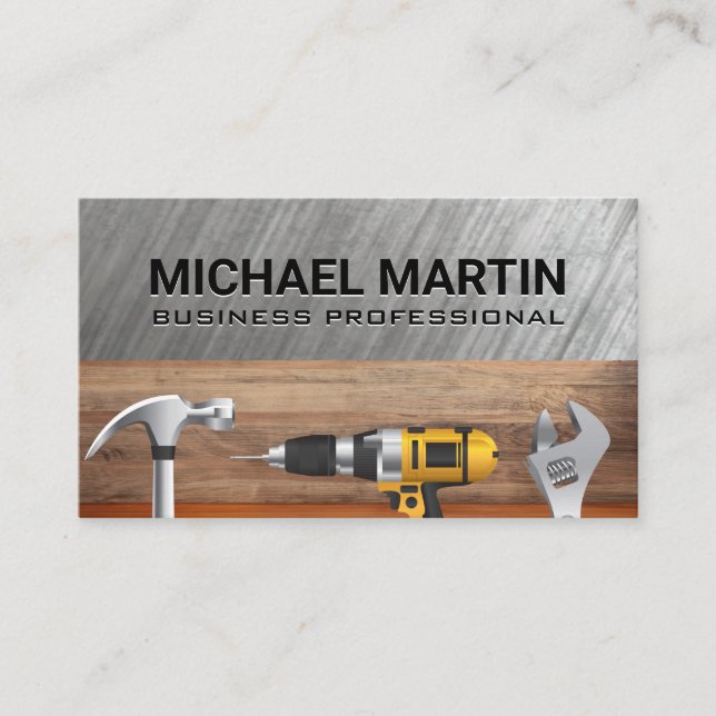 Home Repairman Tools | Metal Wood Business Card (Front)