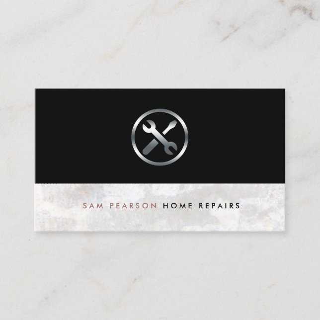 Home Repairs Bold Handyman Tools Icon Elegant Business Card (Front)