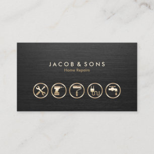 Home Repairs Gold Icons Brushed Metal Texture Business Card