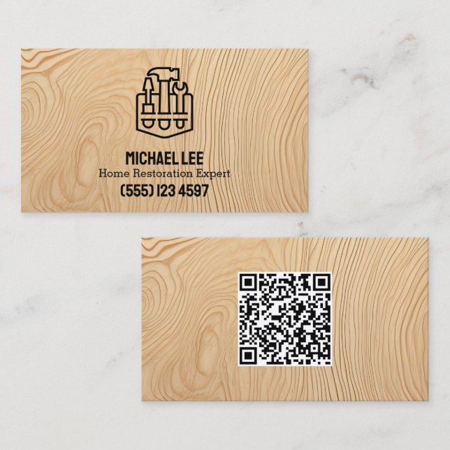 Home Restoration Plywood Custom QR Business Card (Front/Back)