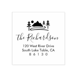 Home Return Address, Mountain Outdoor Theme Rubber Stamp