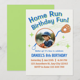 Home Run Baseball Birthday Kids Invitation