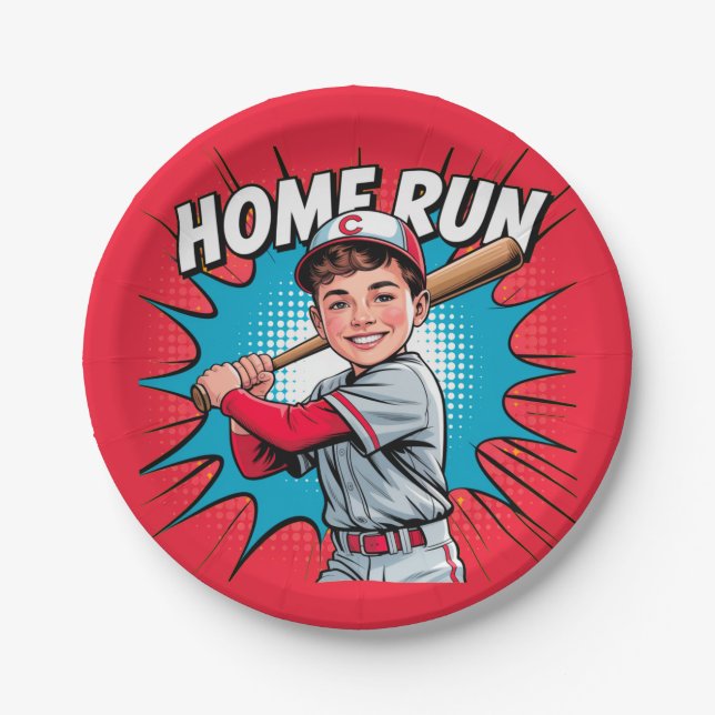 Home Run Boy Baseball Birthday Bash Paper Plate (Front)