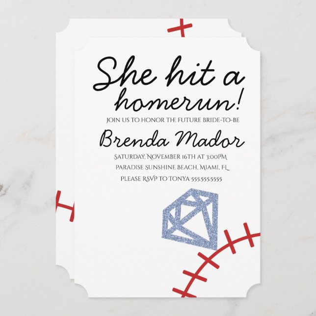 Home Run Bridal Shower Baseball Theme Invitation (Front/Back)