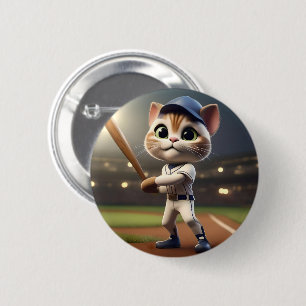 Home Run Hitter: The 3D Baseball Cat Takes a Swing 6 Cm Round Badge