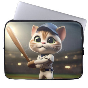 Home Run Hitter: The 3D Baseball Cat Takes a Swing Laptop Sleeve