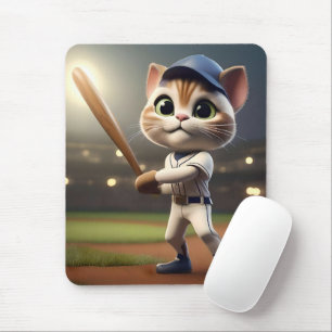 Home Run Hitter: The 3D Baseball Cat Takes a Swing Mouse Pad