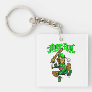 Home Run Monkey Baseball Key Ring