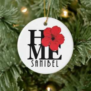HOME Sanibel Red Hibiscus Ceramic Ornament