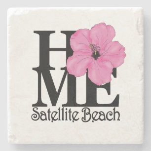 HOME Satellite Beach Pink Hibiscus Stone Coaster