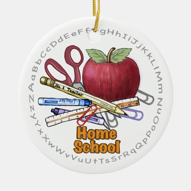 Home School round ceramic ornament (Front)