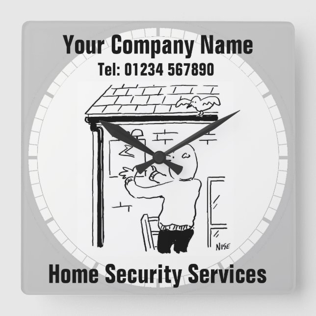 Home Security Services Cartoon Square Wall Clock (Front)