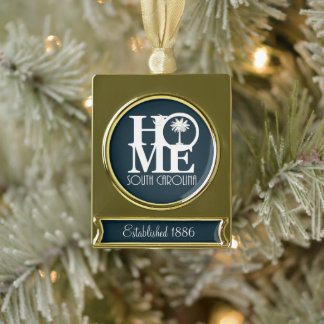 HOME South Carolina Customisable -year established Gold Plated Banner Ornament
