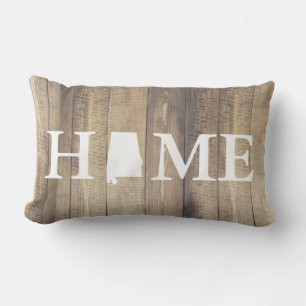 Home State Alabama Rustic Wood Family Name Lumbar Cushion