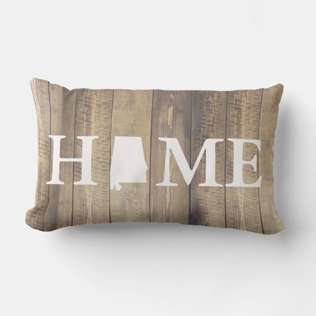 Home State Alabama Rustic Wood Family Name Lumbar Cushion (Front)
