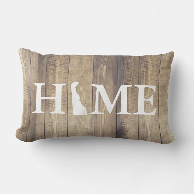 Home State Delaware Rustic Wood Family Name Lumbar Cushion (Front)