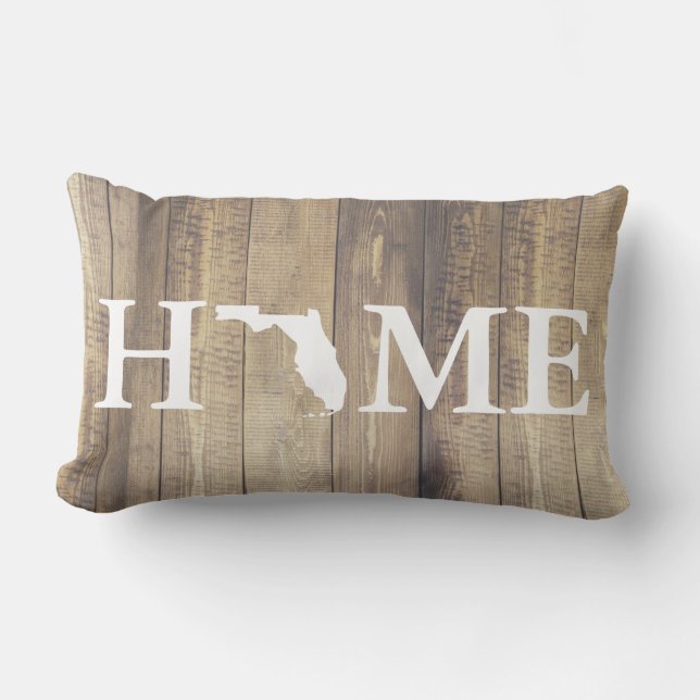 Home State Florida Rustic Wood Family Name Lumbar Cushion (Front)