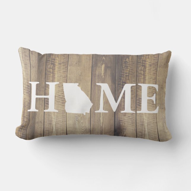 Home State Georgia Rustic Wood Family Name Lumbar Cushion (Front)