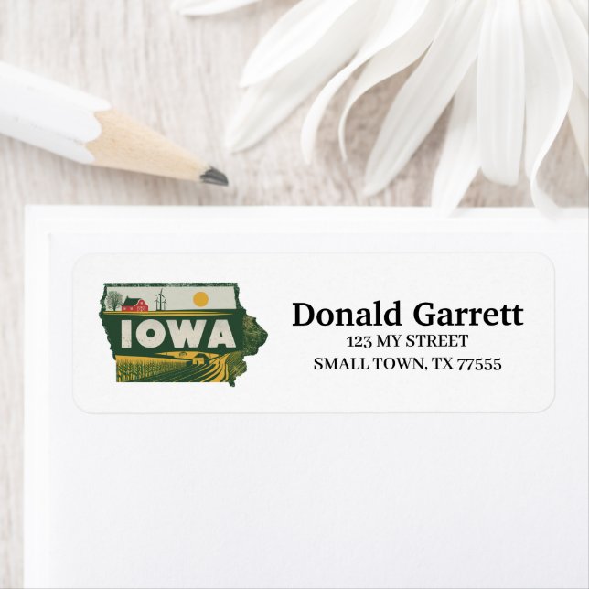Home State Iowa Retro Colour Address Return Address Label (Insitu)