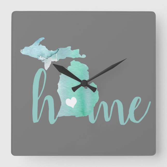Home State Is Michigan Silhouette Square Wall Clock (Front)