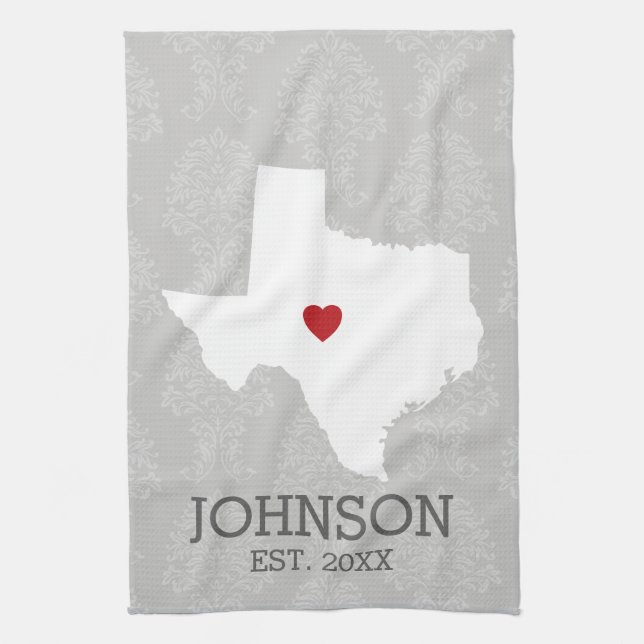Home State Map Art - Custom Name Texas Tea Towel (Vertical)