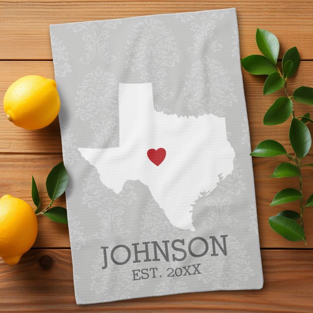 Home State Map Art - Custom Name Texas Tea Towel (Custom Kitchen Towel)