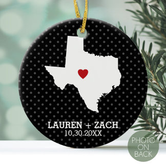 Home State Map Art - Custom Wedding Texas Ceramic Ornament
