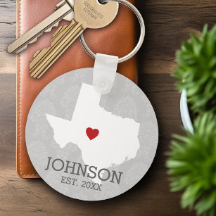 Home State Map Art - Texas Heart Key Ring