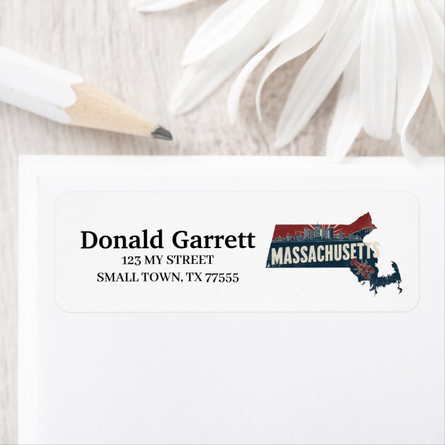 Home State Massachusetts Retro Colour Address Return Address Label (Insitu)