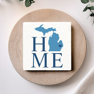Home State of Michigan Blue City Heart Stone Coaster