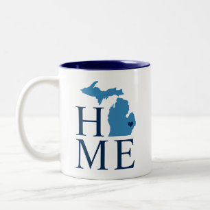 Home State of Michigan Blue City Heart Two-Tone Coffee Mug