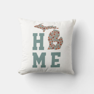 Home State Of Michigan With Poppies Floral Pattern Cushion