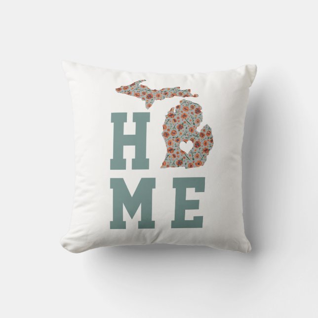 Home State Of Michigan With Poppies Floral Pattern Cushion (Front)