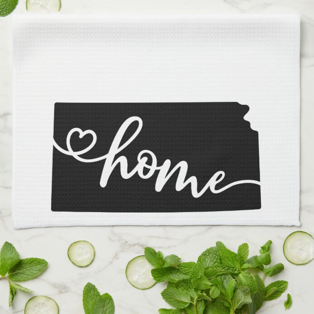 Home State Outline Heart Kansas Kitchen Towel (Folded)