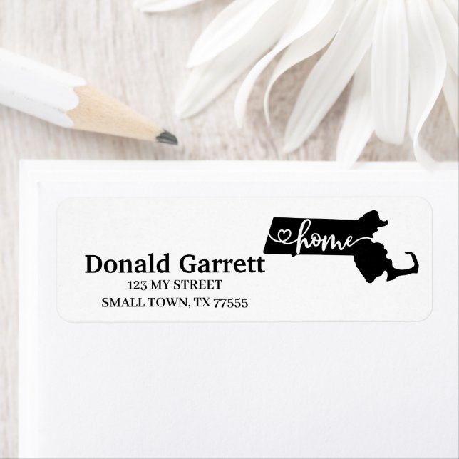 Home State Outline Heart Massachusetts Address Return Address Label (Insitu)