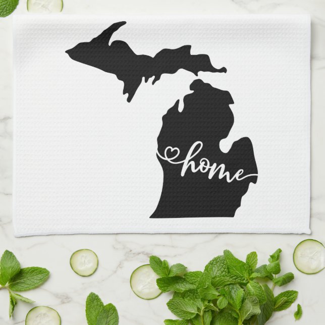 Home State Outline Heart Michigan Kitchen Towel (Folded)